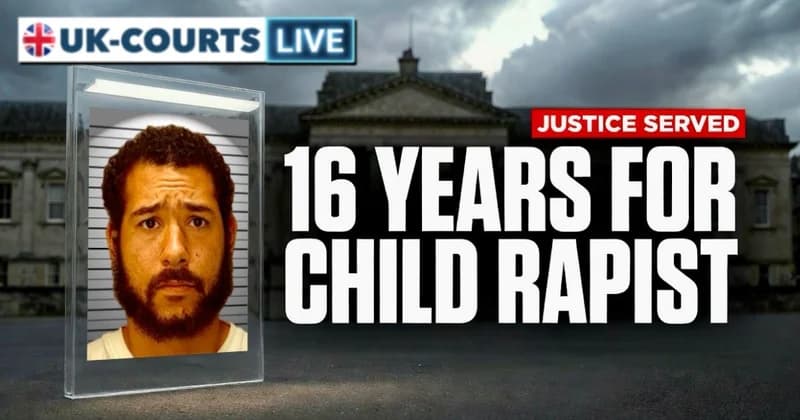Professional cinematic 8k broadcast news graphic thumbnail featuring courthouse exterior. To the left, a vertical 9:16...