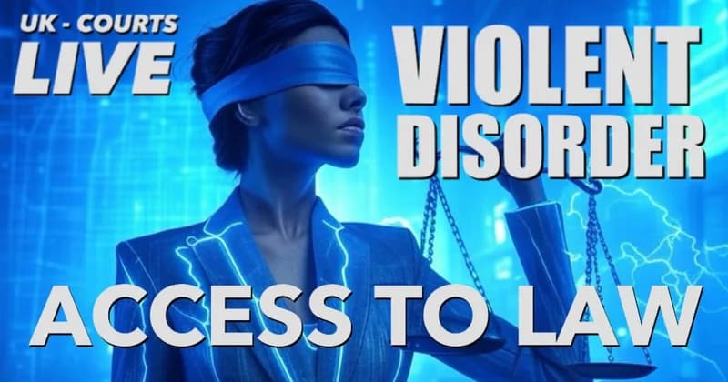 Professional Video Production News ACCESS TO THE LAW headline thumbnail showing Lady Justice on a striking blue background