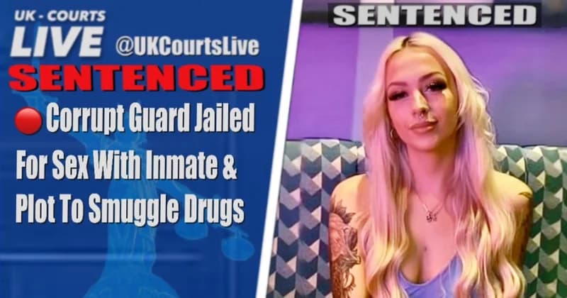 Composite image of a prison gate, a tattoo graphic, and a "GUILTY" verdict stamp with text: "THE CORRUPT GUARD."