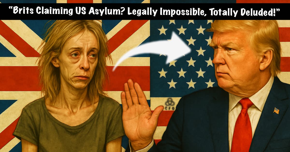 Dishevelled British woman faces stern Trump rejecting UK asylum plea