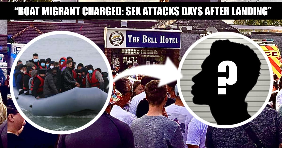 Boat migrant sex attack arrest graphic outside Bell Hotel