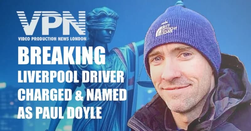 Blue Breaking news card with superimposed image of former Royal Marines Commando Paul Doyle, Charged with GBH after Liverpool Parade crash incident
