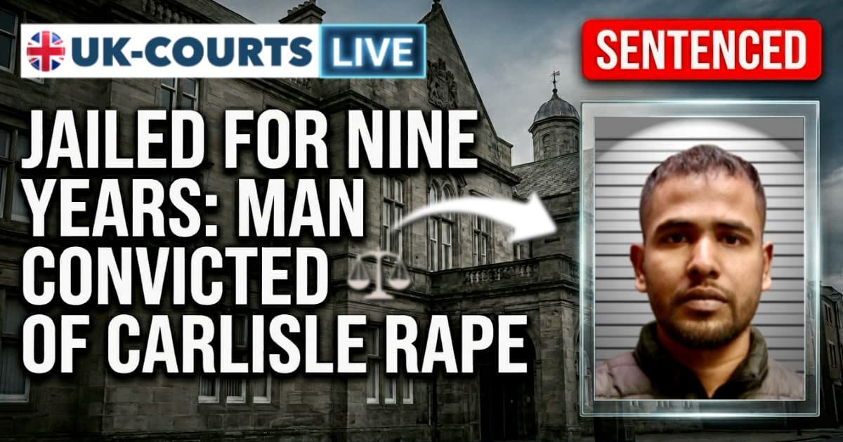 Video Production News thumbnail featuring custody photo, headline and court background 