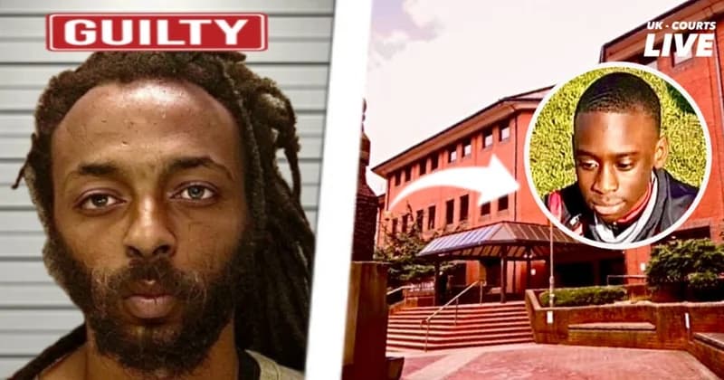 Images of suspect, court and victim in a professional news article promotional thumbnail image.