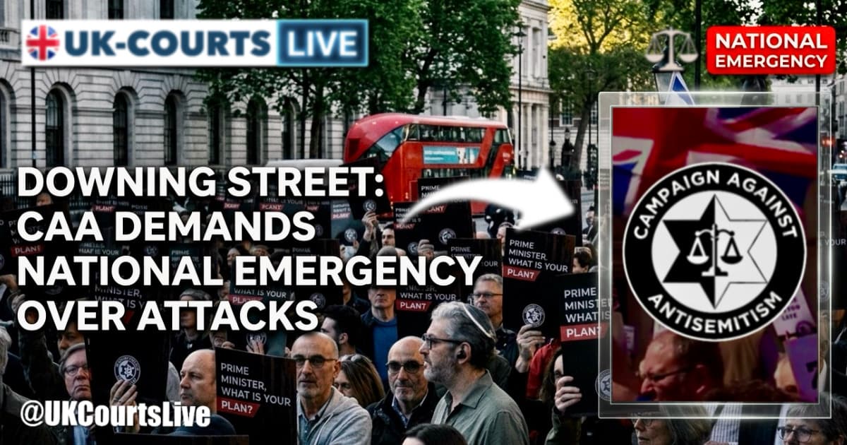 Image depicting CAA antisemitism protesters at Downing Street last week