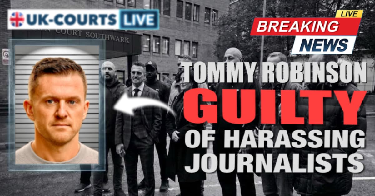 Image of Tommy Robinson after being found guilty of harassment 
