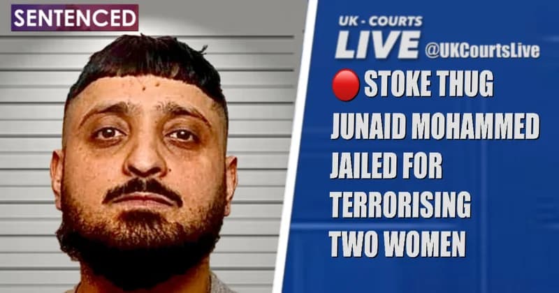 Junaid Mohammed, 27, mugshot as Stoke-on-Trent is jailed for 34 months for assault, death threats and terrorising two...