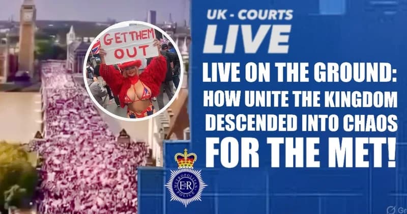 Professional news card thumbnail featuring protesters on Westminster Bridge