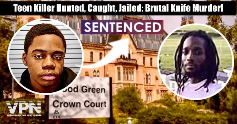 Thumbnail for crime news article showing teenage suspect Kevin Kelenda (left) and victim Tyrone Pinnock (right) with Wood...