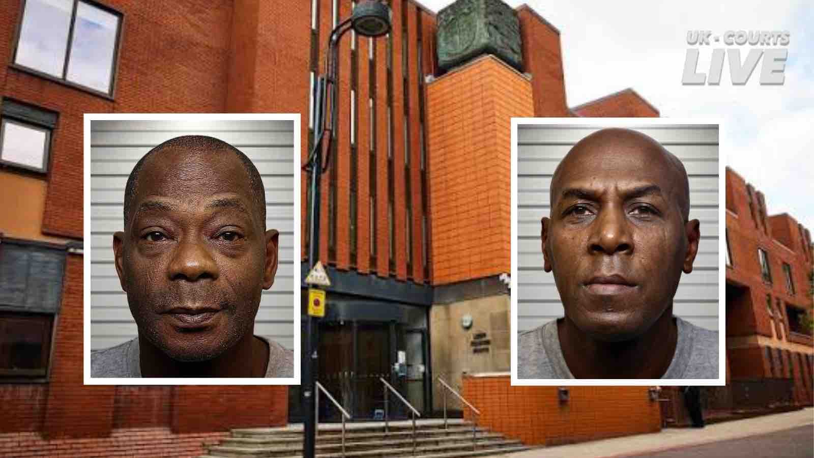 Professional Video Production News thumbnail showing custody photos of jailed child sex offenders over a background of Leeds Crown Court 