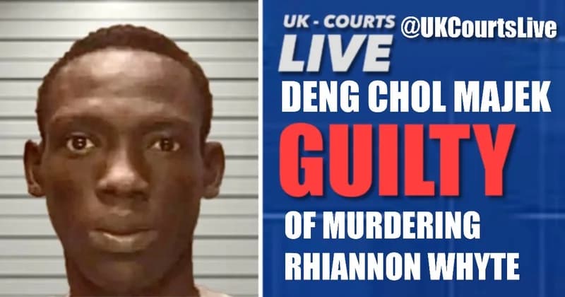Video Production News thumbnail featuring striking custody photo of 🔴 ASYLUM SEEKER FOUND GUILTY OF BRUTAL HOTEL WORKER MURDER to the left with headline to the right in red and white text against professional blue background