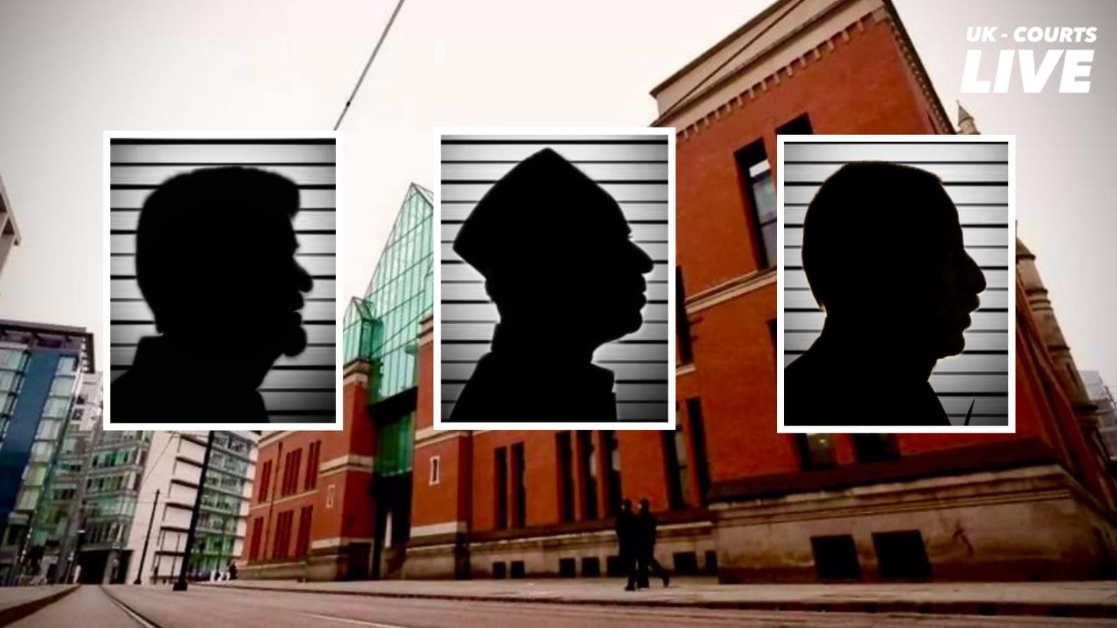 Silhouettes represent grooming gangs defendants against background of Minshall Street Crown Court 