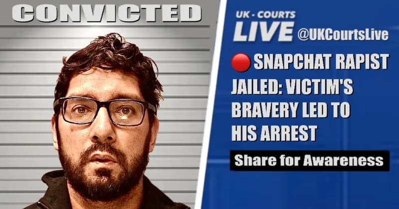 Mugshot of convicted man Abdul Kahar next to a UK Courts Live graphic with the headline: Snapchat defendant Jailed:...