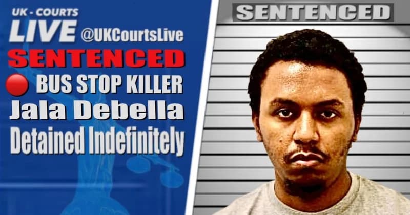 A digital news graphic for UK-Courts LIVE featuring a mugshot of Jala Debella against a height chart background labeled...