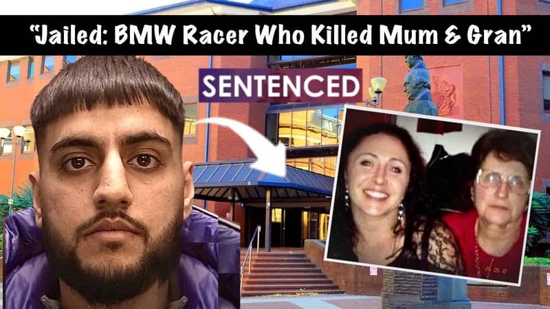 Professional news thumbnail showing jailed birmingham street racer suspect driver Mohammed Ibrahim