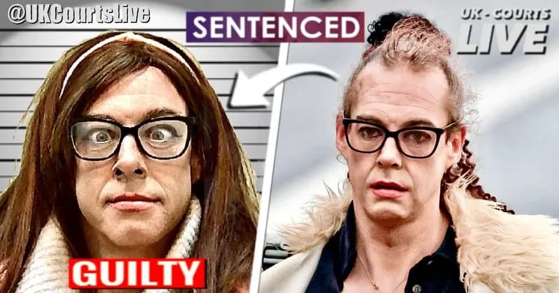 Trans suspect Natalie Wolf (left, now) formerly Ryan Haley (right, before) sentenced at Newcastle Crown Court after...