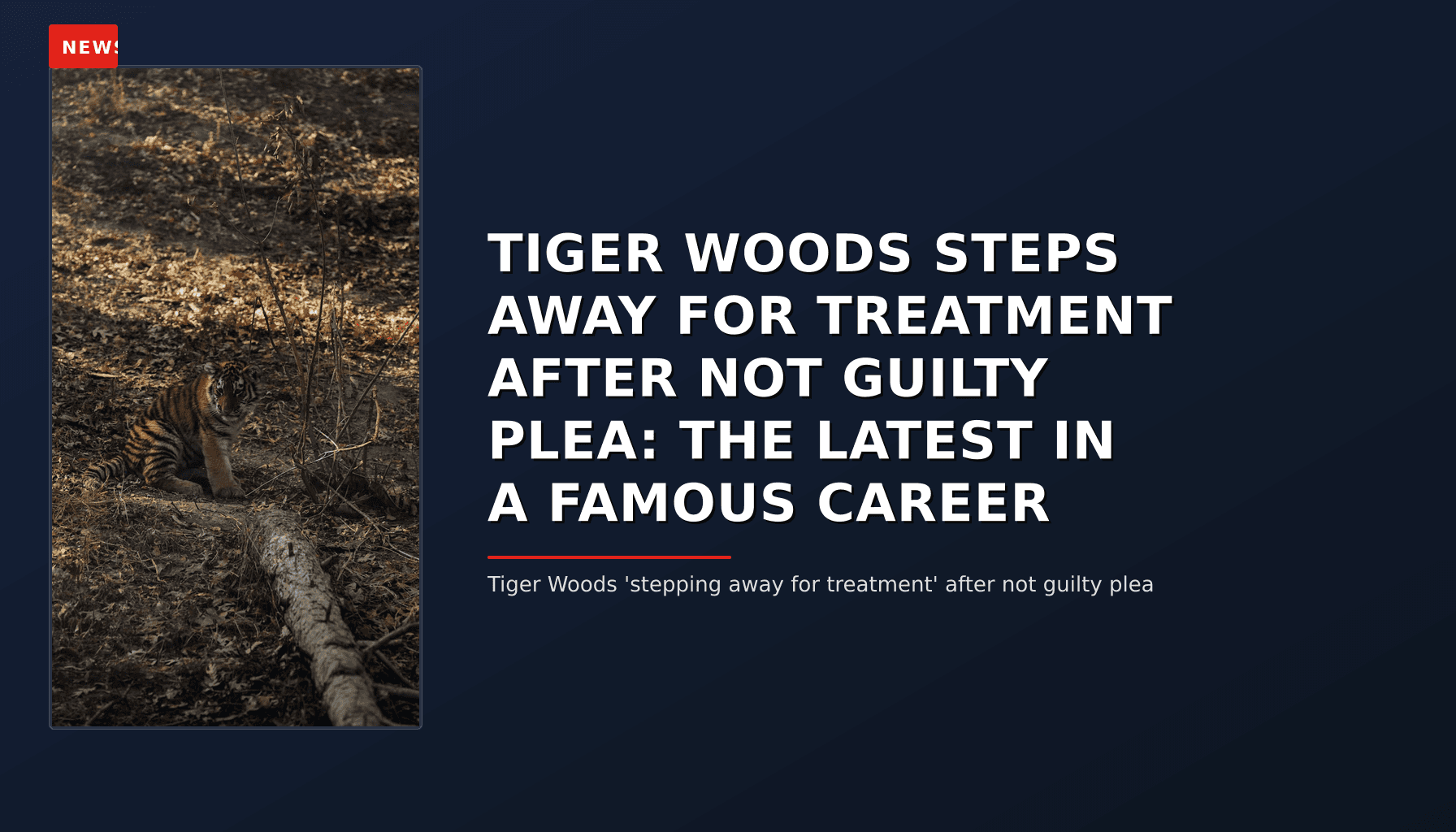 NEWS: TIGER WOODS STEPS AWAY FOR TREATMENT AFTER NOT GUILTY PLEA: THE LATEST IN A FAMOUS CAREER — VPNews