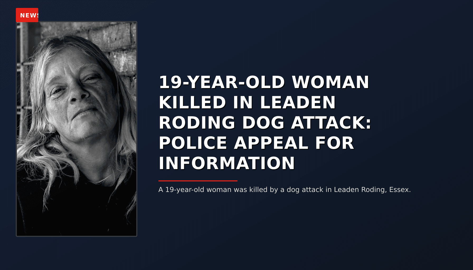 NEWS: 19-YEAR-OLD WOMAN KILLED IN LEADEN RODING DOG ATTACK: POLICE APPEAL FOR INFORMATION — VPNews
