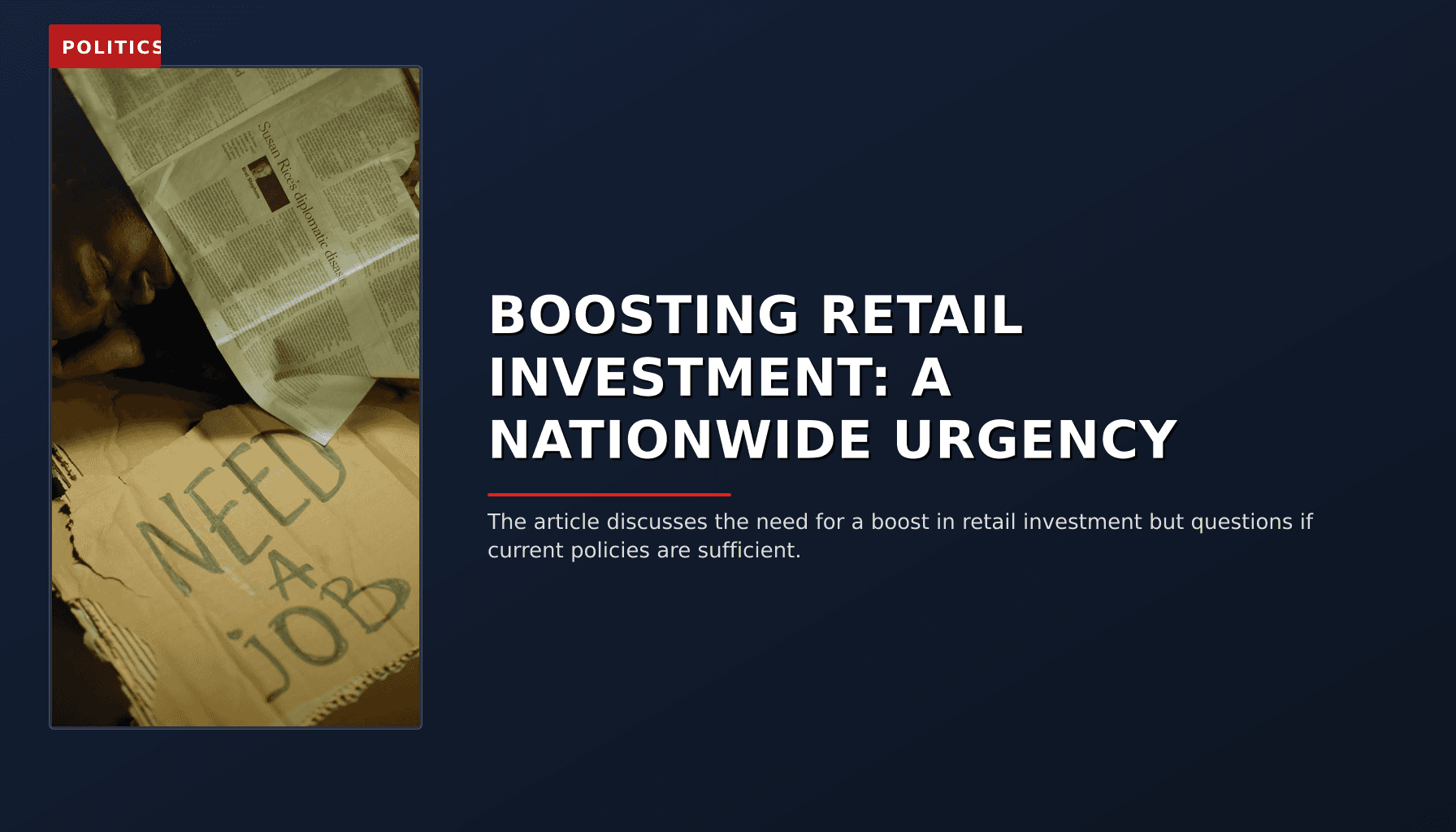 POLITICS: BOOSTING RETAIL INVESTMENT: A NATIONWIDE URGENCY — VPNews