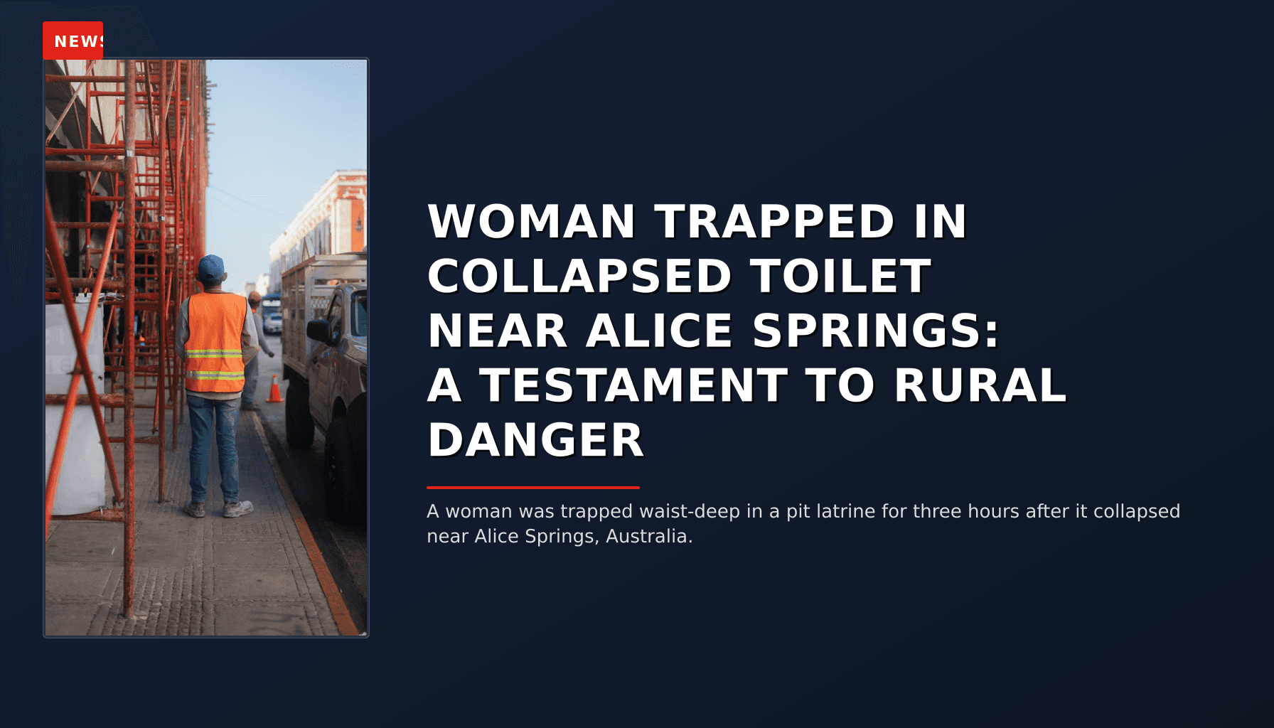 NEWS: WOMAN TRAPPED IN COLLAPSED TOILET NEAR ALICE SPRINGS: A TESTAMENT TO RURAL DANGER — VPNews