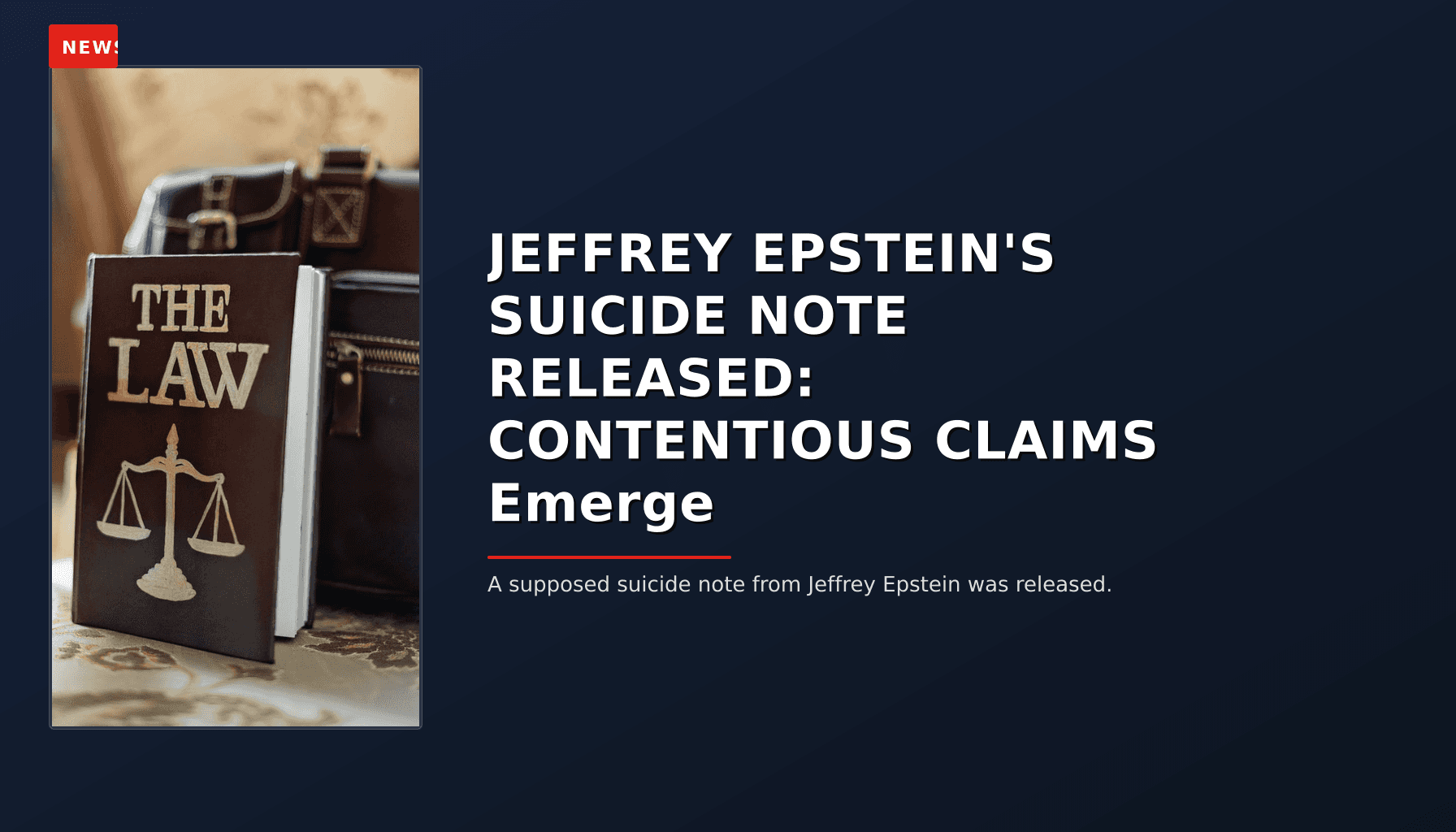 NEWS: JEFFREY EPSTEIN'S SUICIDE NOTE RELEASED: CONTENTIOUS CLAIMS Emerge — VPNews