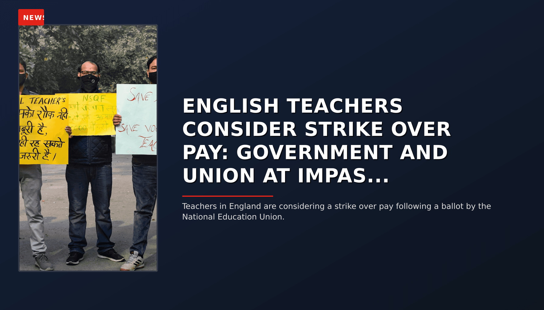 NEWS: ENGLISH TEACHERS CONSIDER STRIKE OVER PAY: GOVERNMENT AND UNION AT IMPAS... — VPNews