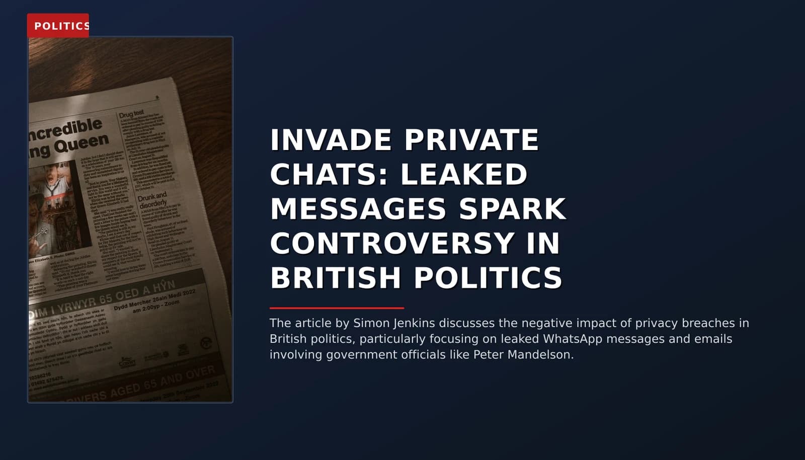 POLITICS: INVADE PRIVATE CHATS: LEAKED MESSAGES SPARK CONTROVERSY IN BRITISH POLITICS — VPNews
