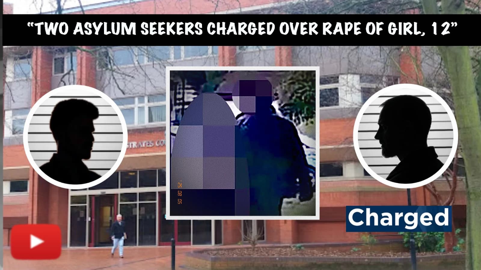 Professional news thumbnail showing court building in background and images