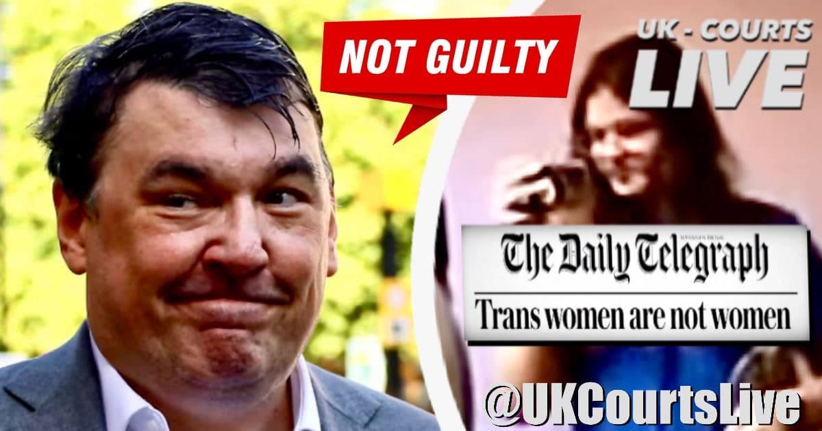 Professional and striking Video Production News tabloid style thumbnail featuring Graham Linehan grinning, trans activist Sofia Brooks and an iconic daily telegraph headline ‘Trans women are not women’