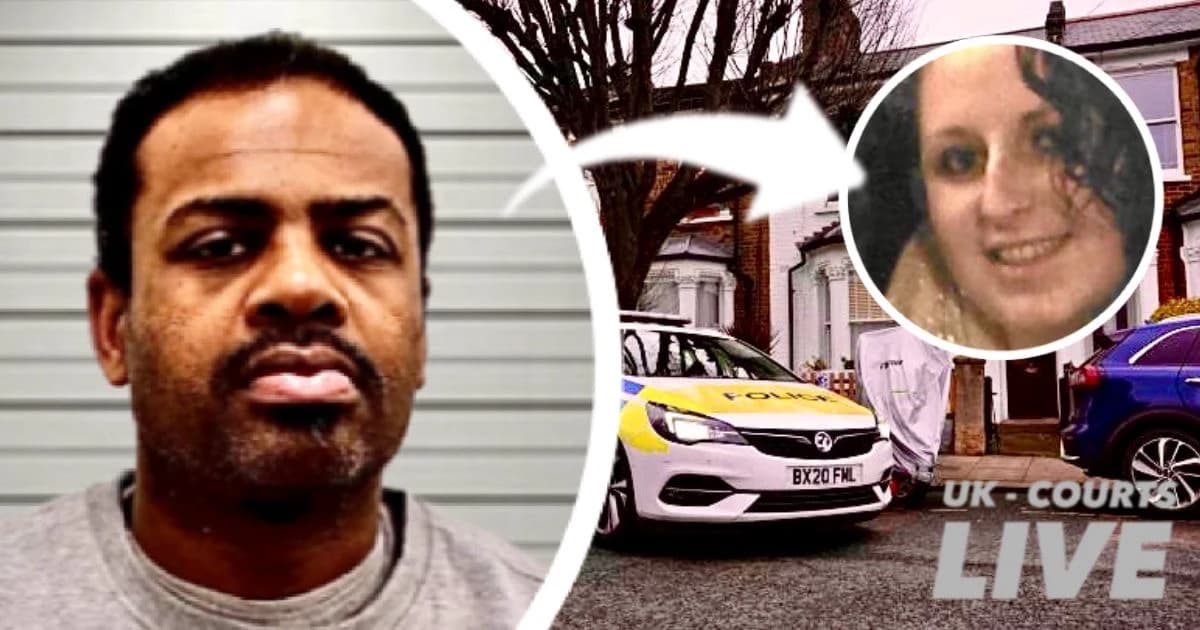 Striking professional news thumbnail featuring custody photo of suspect to left and victim to the right.