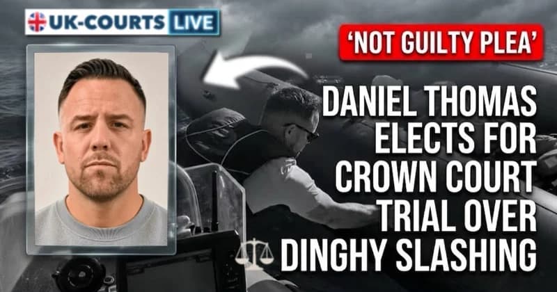 Image of Daniel Thomas - Danny Tommo as he pleads not guilty to slashing Channel dinghy