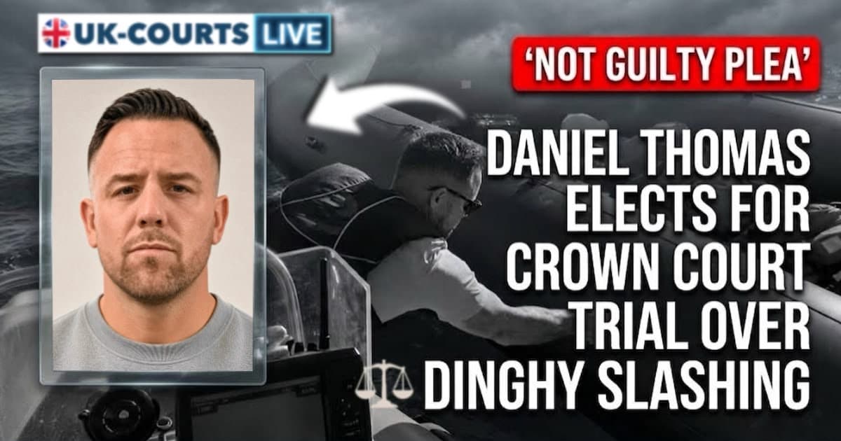 Image of Daniel Thomas - Danny Tommo as he pleads not guilty to slashing Channel dinghy