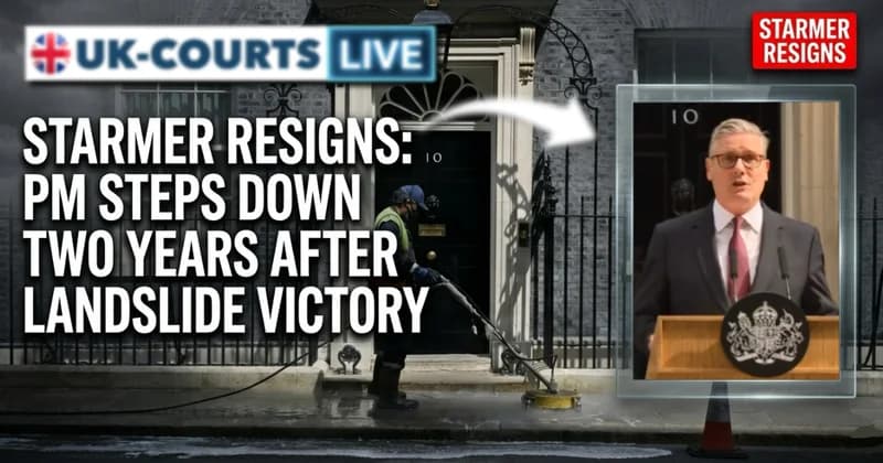 Image of PM Kier Starmer resigning on Downing Street