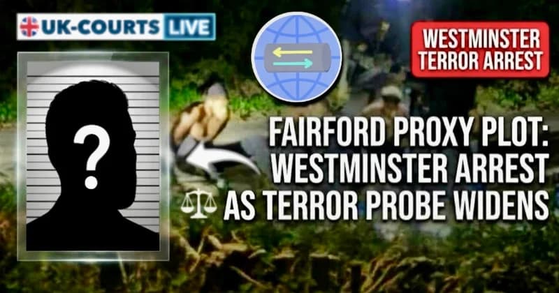 Image depicting of arrest of Fairford 5 and Iranian terror suspect