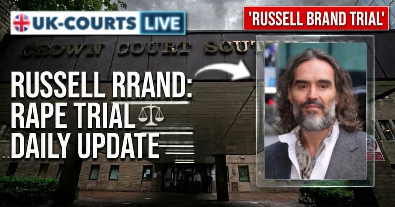 Image of accused rapist Russell Brand at Southwark Crown Court