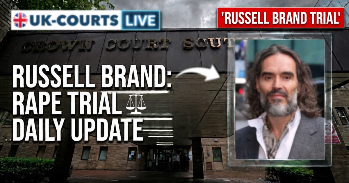 Image of accused rapist Russell Brand at Southwark Crown Court