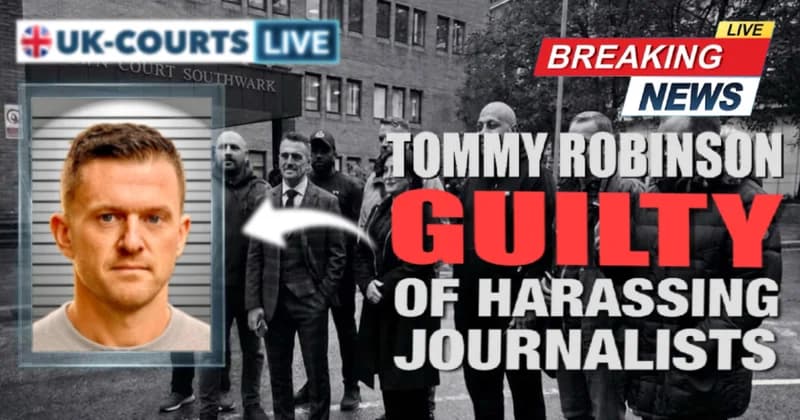 Image of Tommy Robinson after being found guilty of harassment
