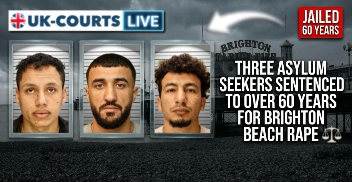 Image of Ibrahim Alshafe, Abdulla Ahmadi and Karin Al-Danasurt, three asylum seekers jailed for Brighton beach rape