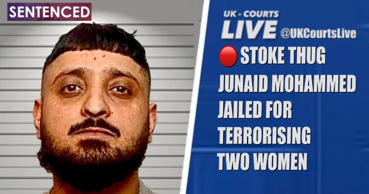 Junaid Mohammed, 27, mugshot as Stoke-on-Trent is jailed for 34 months for assault, death threats and terrorising two...