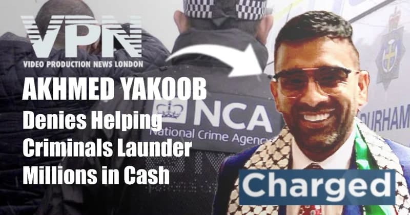Smiling Akhmed Yakoob on a striking news card announcing the breaking news of his not guilty plea.