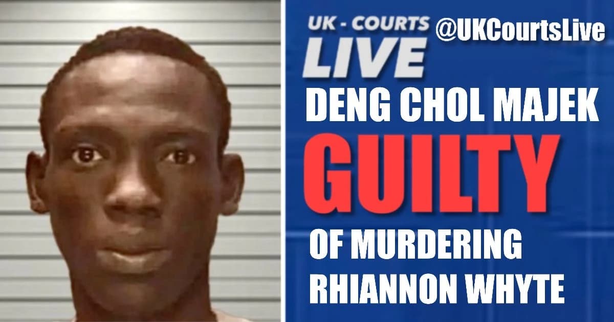 Video Production News thumbnail featuring striking custody photo of 🔴 ASYLUM SEEKER FOUND GUILTY OF BRUTAL HOTEL WORKER MURDER to the left with headline to the right in red and white text against professional blue background