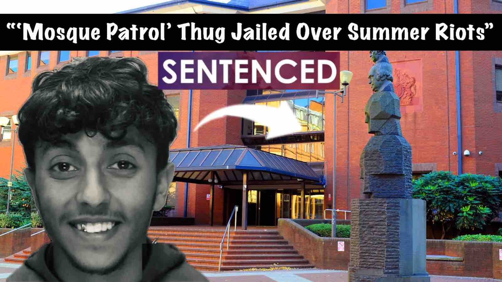 Smiling rioter Mohammed Ali against backdrop of Birmingham Crown Court