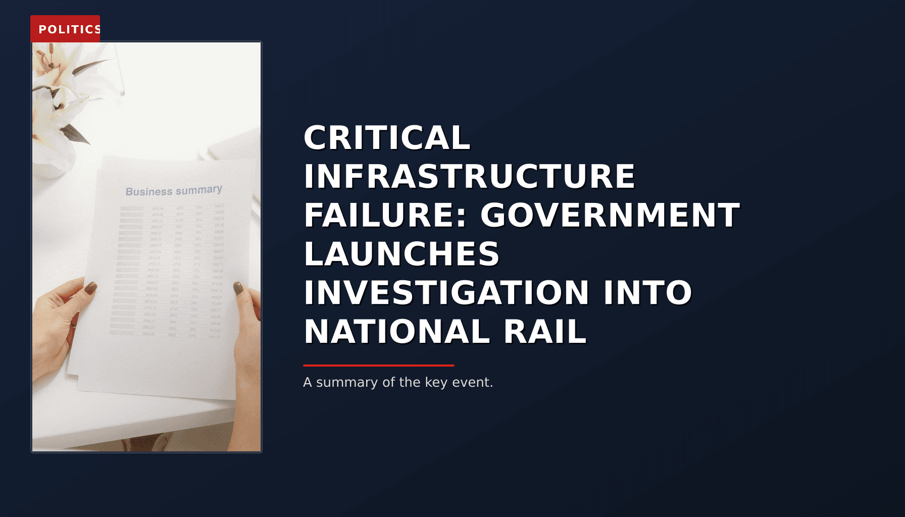 POLITICS: CRITICAL INFRASTRUCTURE FAILURE: GOVERNMENT LAUNCHES INVESTIGATION INTO NATIONAL RAIL — VPNews