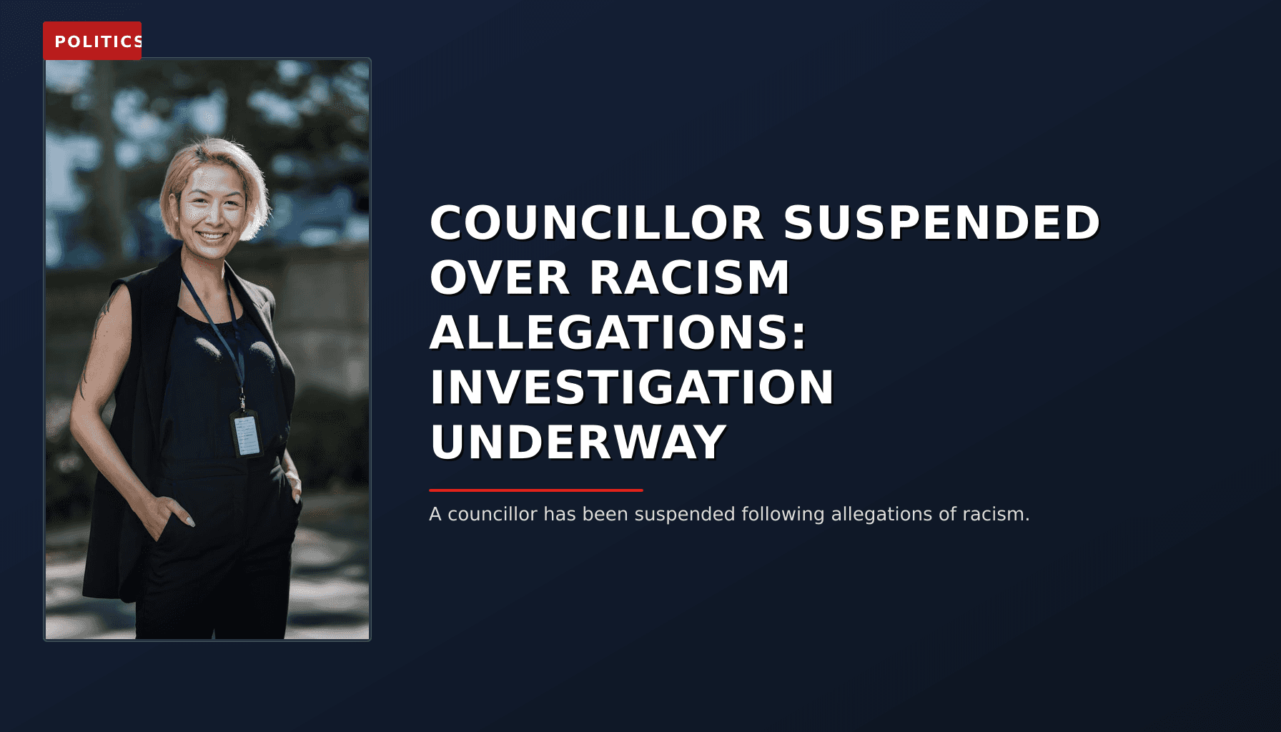 POLITICS: COUNCILLOR SUSPENDED OVER RACISM ALLEGATIONS: INVESTIGATION UNDERWAY — VPNews