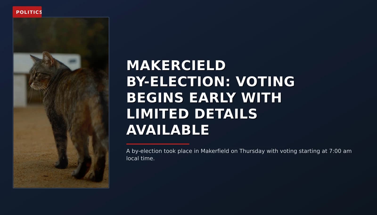 POLITICS: MAKERCIELD BY-ELECTION: VOTING BEGINS EARLY WITH LIMITED DETAILS AVAILABLE — VPNews