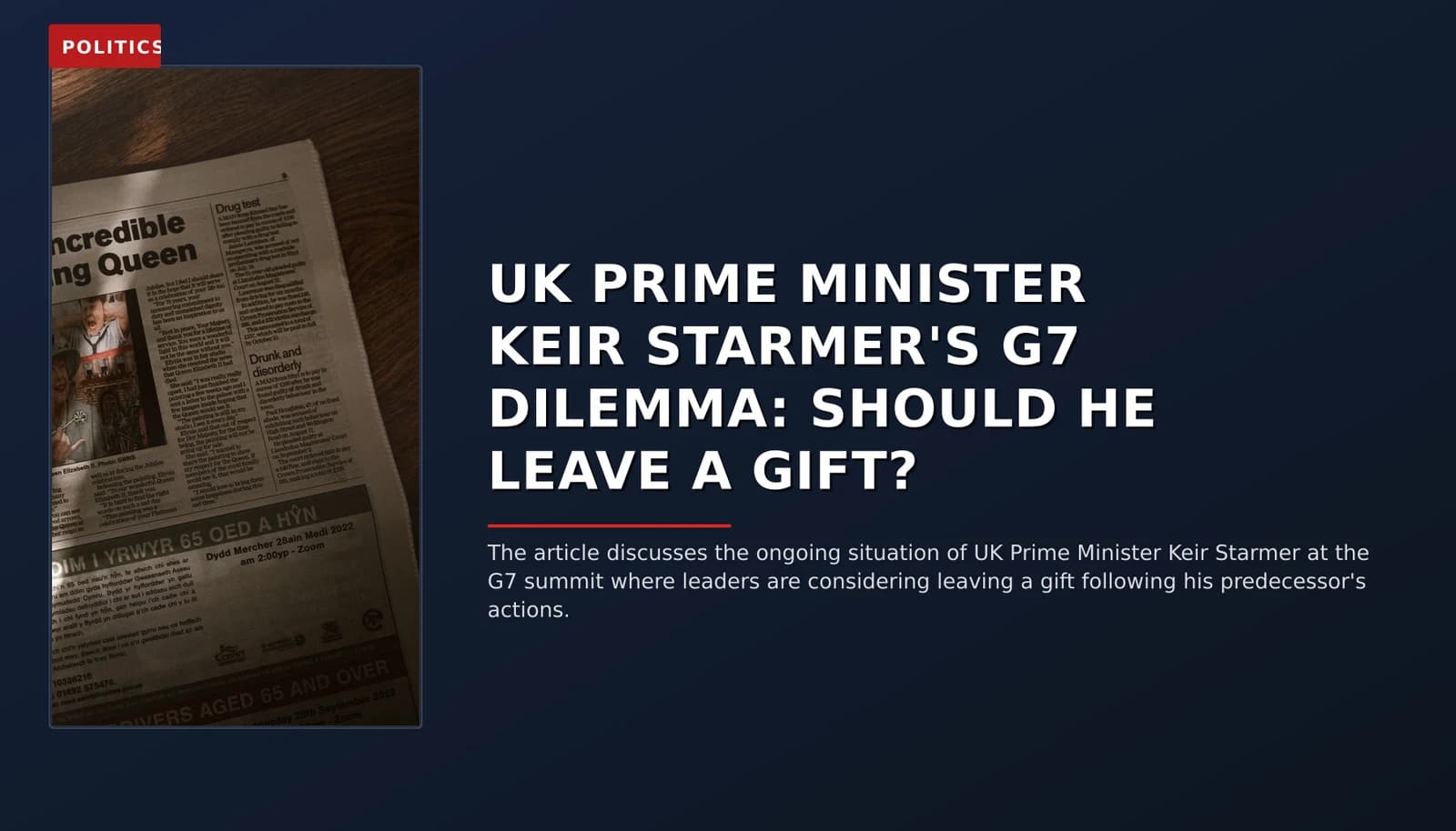 POLITICS: UK PRIME MINISTER KEIR STARMER'S G7 DILEMMA: SHOULD HE LEAVE A GIFT? — VPNews