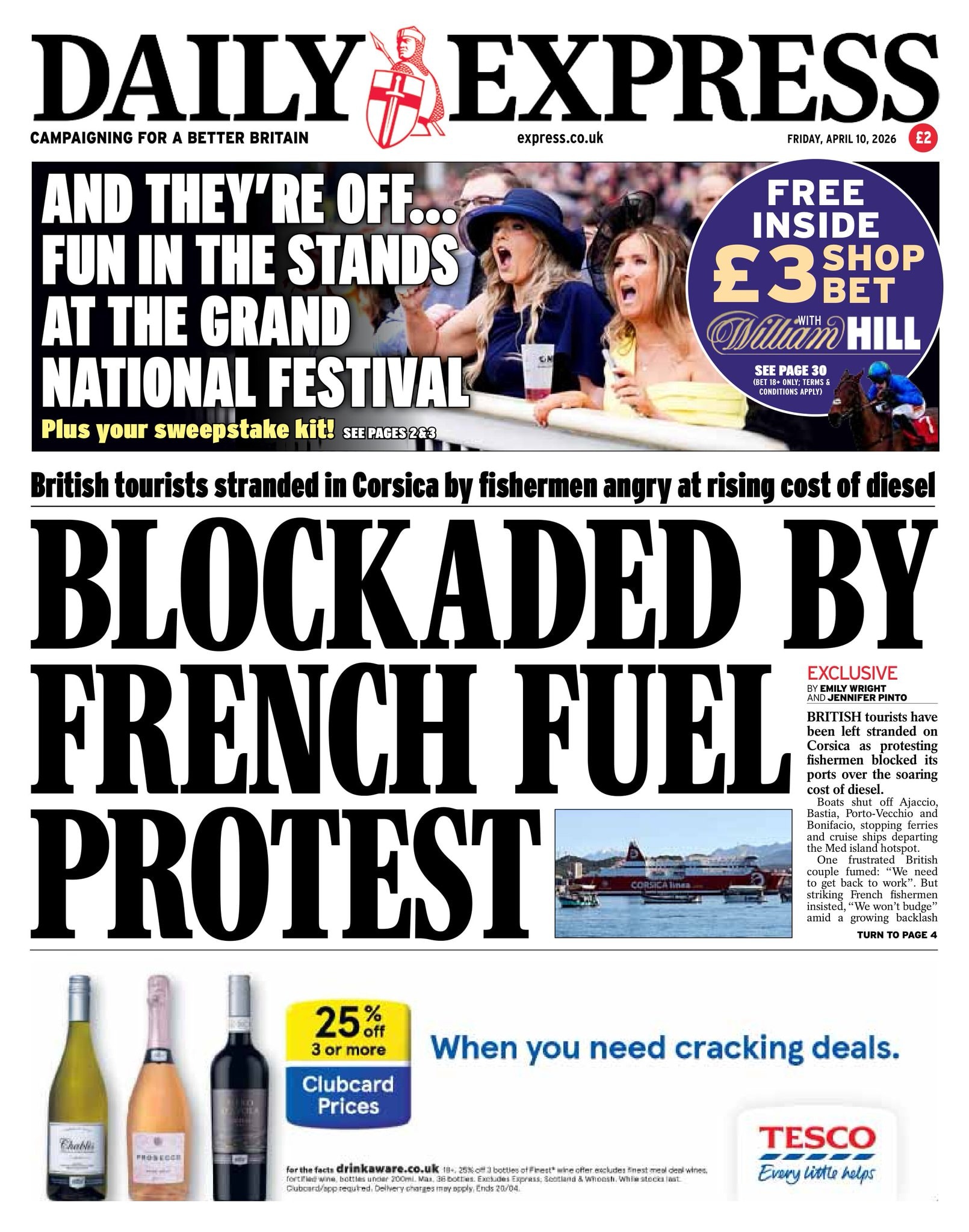 Front page of Daily Express, 10 April 2026