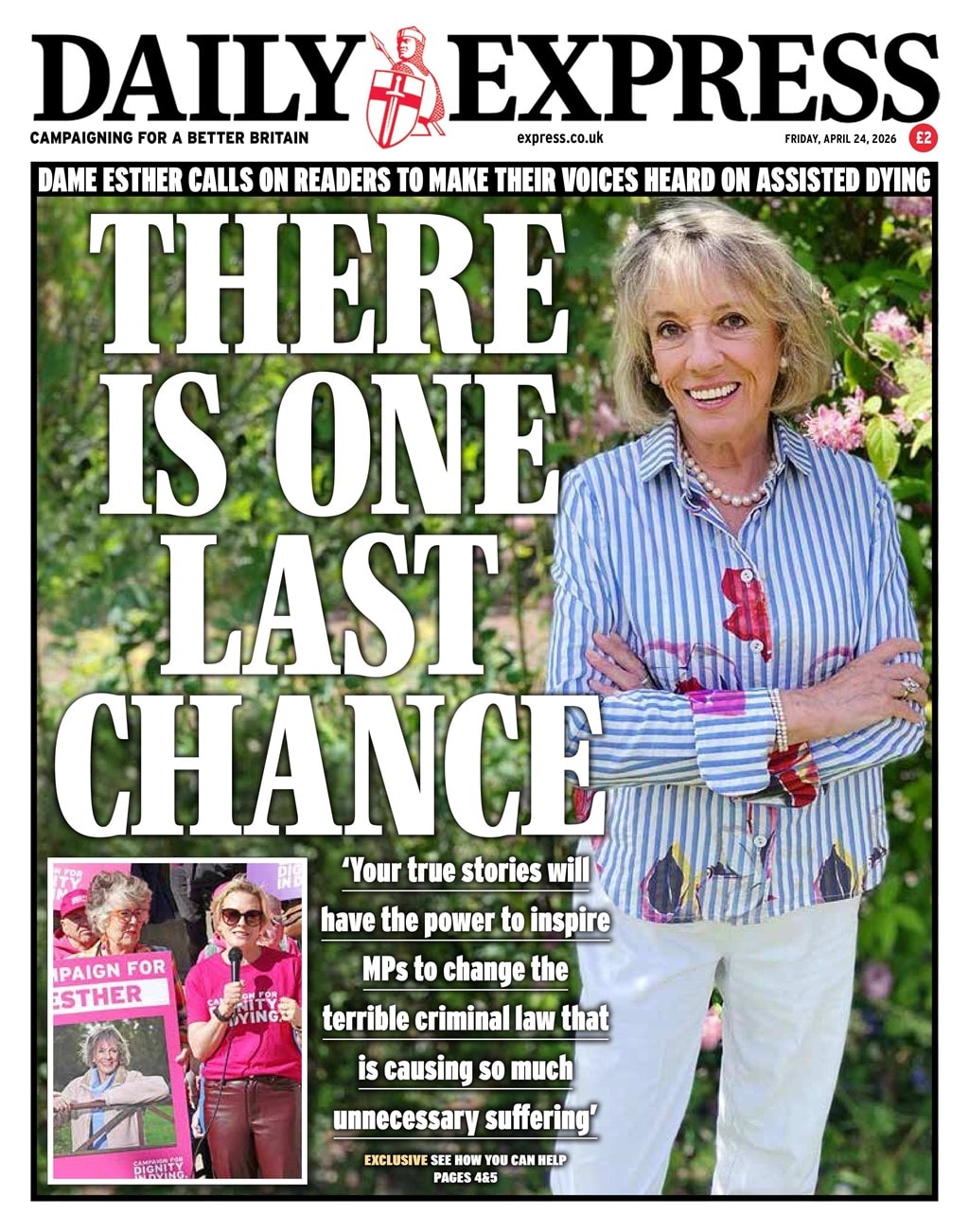 Front page of Daily Express, 24 April 2026