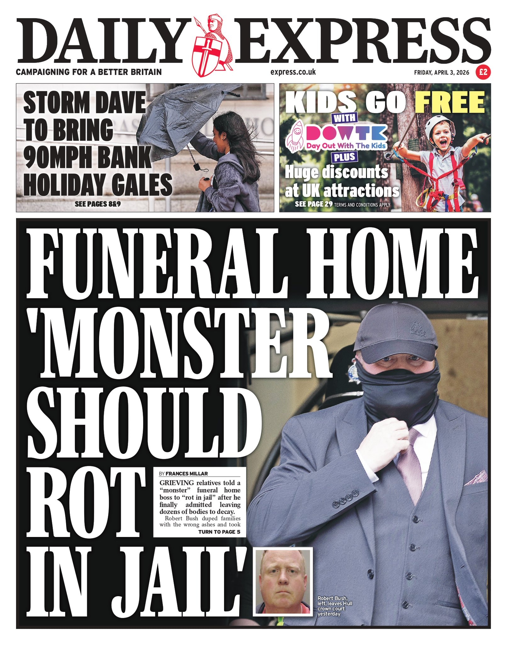 Front page of Daily Express, 3 April 2026