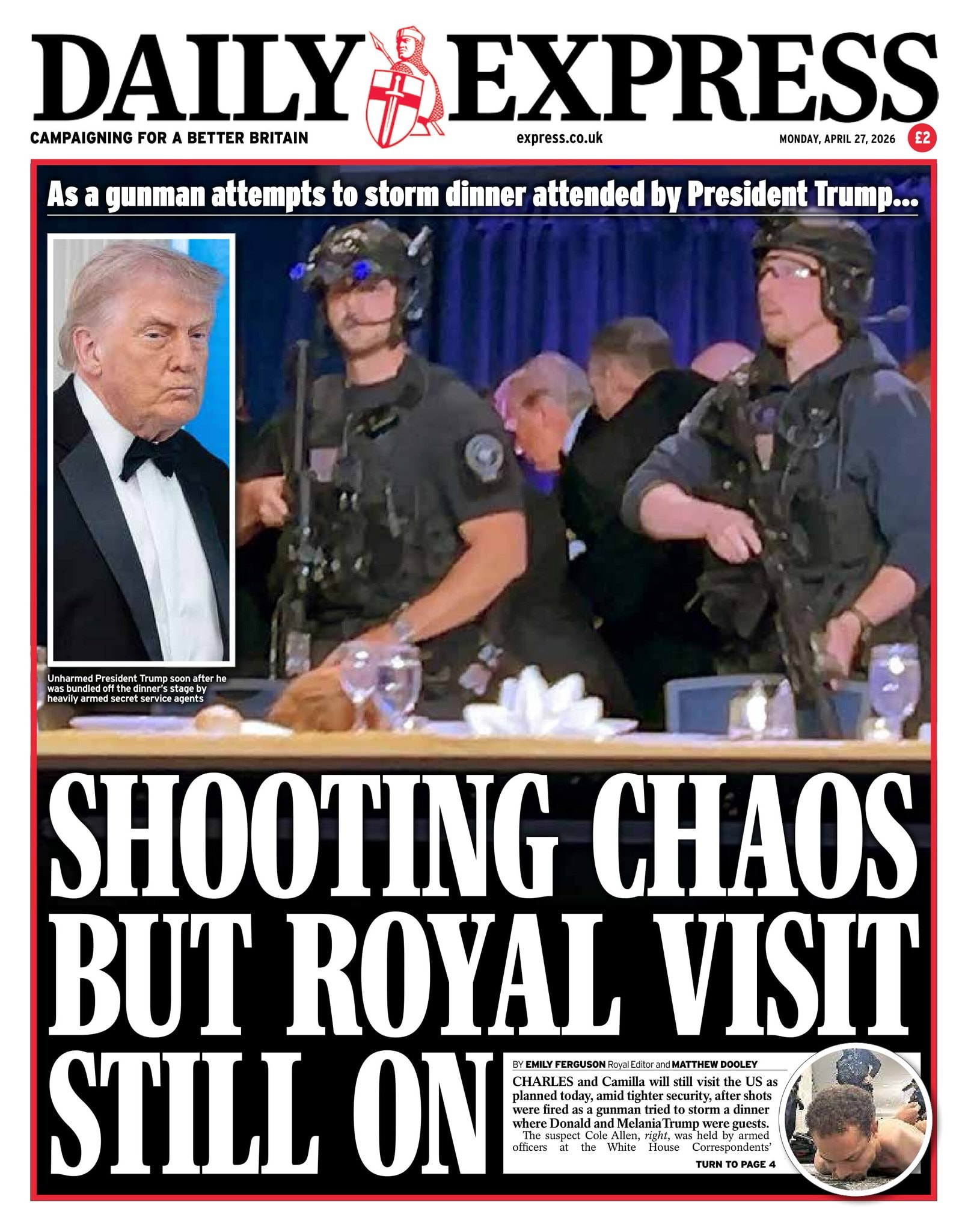 Front page of Daily Express, 27 April 2026